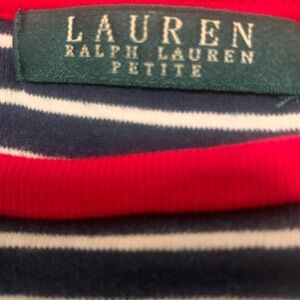 Ralph Lauren Women's T-Shirt Blue & White Stripes Red Collar